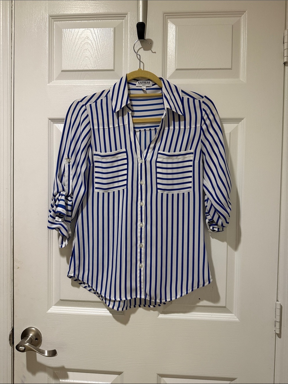 Express Blue and White Vertical Stripe Button-Down Shirt